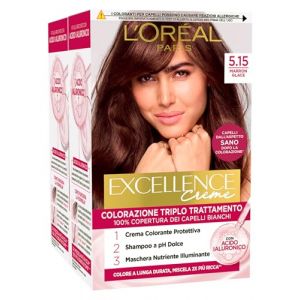 L'Oréal Paris Couleur Permanente Excellence Crèmes 5.15 Marron Glace Coloration Triple Traitement Couvre 100% Cheveux Blancs Longue Durée avec Acide Hyaluronique - 2 Teintes (Eurocali, neuf)