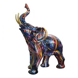 Bruafsir Peinture Graffiti &Eacute;l&eacute;phant Sculpture Figurine Art Color&eacute; Statue d'&eacute;l&eacute;phant R&eacute;sine Statue Animal D&eacute;cor C (aozhuolai, neuf)