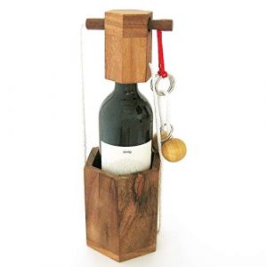 Casse Tete pour Bouteille Boules et Anneaux. Jeu Puzzle en Bois Massif aux Normes CE, Marque fran&ccedil;aise, difficult&eacute; 3/6, id&eacute;e Cadeau Original No&euml;l, f&ecirc;te des p&egrave;res, Cadenas Accessoire de vin. (Le D&eacute;lirant, neuf)