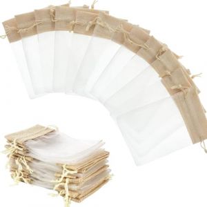 FANXIYA 40 Pcs Sachet Organza, Sac Cadeau pour Mariage, Pochette en Toile de Jute pour Dragées, Baptême et Décoration, Pochon Tissu pour Bonbons Anniversaire, Bijoux, Petit Sac Cadeau Transparent (FANXIYA, neuf)