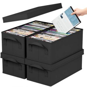 Lifewit Boites Rangement de CD Pliables, Caisse Empilable avec Couvercle, la Maison et la Voiture, Noir, 40 x 20 x 14.5 cm pour jusqu'&agrave; 100 DVDs (25 Chacun), Lot de 4 (Lifewit Home FR, neuf)