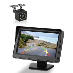 SUPAREE 4.3" 1080P Camera de Recul Moniteur Camera Arriere Voiture Cam&eacute;ra de Recul Filaire avec Vision Nocturne Interrupteur Allume-Cigare pour SUV Van Imperm&eacute;able IP68 (SUPAREE FR, neuf)