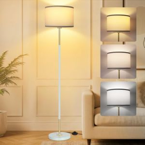 OUTON Lampadaire sur Pied Salon, 3 Températures de Couleur avec 9W Ampoule & Interrupteur à Pied, Lampe de Lecture LED avec Abat-Jour en Lin, Design Vintage Moderne pour Chambre et Bureau(Turquoise) (XINLISTORE EU, neuf)
