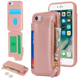 SailorTech Etui pour iPhone 7/8/SE2/SE3 &Eacute;tui avec Porte-Cartes de cr&eacute;dit, Housse pour iPhone SE 2020/SE 2022 &Eacute;tui &agrave; Fermeture &eacute;clair Portefeuille avec Fentes pour Cartes de cr&eacute;dit-Or Rose (Sailor-Tech, neuf)