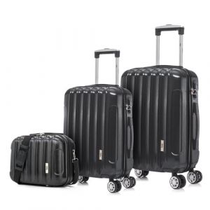 1990s Set de 3 valises de Voyage Cabine 55x39x21cm (45L), Moyenne 65cm, Trousse de Toilette, Valise Rigide Polycarbonate - Noir (Akofon Official Store, neuf)