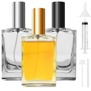 Samulee 3 Pcs Vaporisateur Parfum Vide 100ml, Flacon Parfum Verre, Vaporisateur Rechargeable en Verre El&eacute;gant Transparent avec Forme Plate et Carr&eacute;e pour Femmes Hommes (Casquettes en Or Argent Noir) (pxbrotherec, neuf)