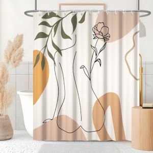Uiiooazy Rideau Douche 180x240cm, Rideau de Douche Anti Moisissure Boheme Femme Abstrait Feuilles Vert Rideaux de Baignoire Tissu Lavable Imperm&eacute;able Polyester Rideaux Salle de Bain avec 12 Crochets (dongguibinjingpinxiaodianpu, neuf)