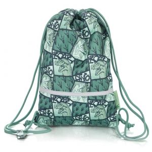 TA Trend Atelier Sac de gym enfant maternelle en polyester recycl&eacute; &ndash; imperm&eacute;able, sans PFC, avec r&eacute;flecteurs et sangle poitrine (Dinosaure 2-Vert) (Trend Atelier, neuf)