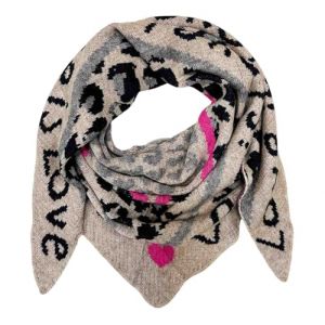 &Eacute;charpe triangulaire tricot&eacute;e XXL motif Love Leopard &eacute;charpe d'hiver chaude &eacute;charpe mode foulard automne printemps &eacute;charpe tube &eacute;charpe triangulaire &eacute;tole laine foulard, 210 x 85 cm (Jeamis EU, neuf)