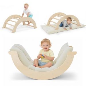 Brolteja Jouets d'escalade pour Tout-Petits, Cadre d'escalade Pliable pour Enfants, équipement de Jeu Montessori pour Tout-Petits (Couleur Naturelle-2 en 1) (YONCHAZH, neuf)