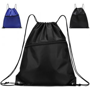 KASESSS 2 Pi&egrave;Ces Sac De Sport Avec Cordon Serrage Portable Grande Capacit&eacute; Sac De Gym, Pliable Gym Bag Avec Poche Avant Pour Hommes Femmes Sport, Natation, &eacute;Cole, Voyage, Plage Noir Bleu (KASESSS, neuf)