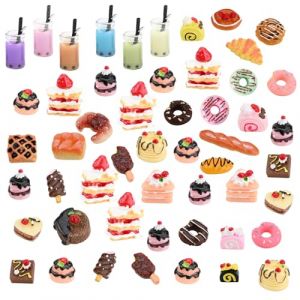 Lot de 53 Accessoires Miniatures pour Maison de poupée 1/12, y Compris Les gâteaux en résine, Le Pain, Accessoires de Cuisine Miniature, Maison de poupée, Cuisine, résine de Jeu Mini Nourriture (Hdoei, neuf)