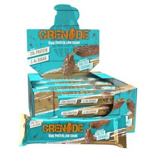 Grenade Barre Hyperprotéinée à Faible Teneur en Glucides - Chocolate Chip Salted Caramel, 12 x 60 g (MEGA DEAL NUTRITION, neuf)