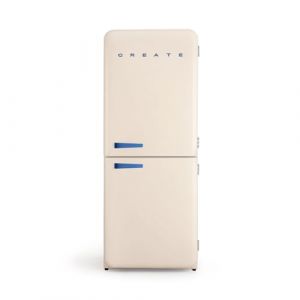 CREATE / RETRO FRIDGE COMBI 185 COBALTO/Réfrigérateur combiné blanc cassé avec poignée bleu cobalt et congélateur 401L / 190W, système No Frost, 3 étagères, 2 tiroirs, 70x65x185 cm (CREATE, neuf)