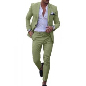 Oanviso Costume Homme 2 Pièces Manches Longues Costume d'affaires Classique de Couleur Unie Costume à Simple Boutonnage et Pantalon Ensemble Deux Pièces Confort Elégant Sets A Vert XXL (Shopping tide, neuf)