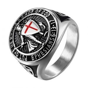 Flongo Bague Homme Chevalière Saint-Michel: Bague Chevalière Acier Inoxydable avec Inscription et Bouclier Style Biker Motard Amulette Protectrice Bijoux Religieux - Cadeau Homme Anniveraire (Flongo, neuf)