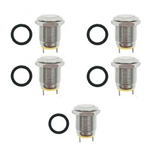 JZK 5 pièces 3A 250V 12mm bouton poussoir momentané petit interrupteur à bouton-poussoir rond en métal étanche, mini interrupteur à bouton-poussoir en acier inoxydable (Union Max, neuf)