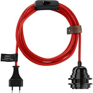 Hoopzi - Fil électrique en Tissu de 4,5M pour Éclairer Partout Chez Vous - Douille Ampoule E27 avec Interrupteur - Créez Votre Suspension Luminaire, Baladeuse, Lampe Suspendue - Bala Rouge (Hoopzi, neuf)