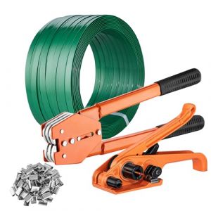 VEVOR Kit de cerclage avec outil tendeur de cerclage, outil de scellement de cerclage, bande PET 300 m, 300 joints métalliques, kit de cerclage d'emballage palette pour entrepôt, garage, déménagement (New Clear FR, neuf)