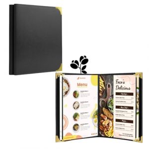 Lot de 2 Porte-Menus A4 en Simili Cuir Noir – 4 Pages 8 Vues – Protège-Menu Durable – Livre de Menus en Cuir pour Restaurants, Cafés, Bars, Hôtels (GreenIsle, neuf)