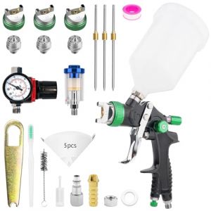 HVLP Professionnel Pistolet &agrave; Peinture Carrosserie Alimentation par Gravit&eacute; 3 Buses 1,4/1,7/2,5mm Coupelle 600cc par gravit&eacute; et Jauge de Pression HVLP Meubles de Voiture Pistolet de r&eacute;paration (Vert) (PROSPRAYTOOL, neuf)