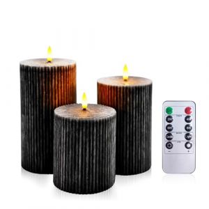 AiiBowy Bougies LED sans Flamme [3 PCS 4"/5"/6&rdquo;], M&egrave;che Scintillante Bougie Sans Flamme Avec T&eacute;l&eacute;commande Minuterie, D&eacute;coration Mariage,F&ecirc;tes,Int&eacute;rieure Ext&eacute;rieure (Noir) (HuuFan Shop, neuf)