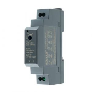 AGOTD Alimentation pour rail DIN Sortie 12V DC 1,25 A 15W (Entrée 200-240 V AC 50/60 Hz) Bloc d'Alimentation/transformateur (AODE-EU, neuf)