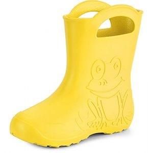Ladeheid bottes de pluie femme ultra l&eacute;g&egrave;res en EVA imperm&eacute;ables semelle antid&eacute;rapante poign&eacute;es faciles motif grenouille LA-CA-09 (Jaune, 38/39 EU) (Hisert, neuf)
