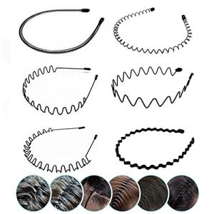 6 Pcs Serre Tete Homme Femme M&eacute;tal Noir, Serre-T&ecirc;te Ondul&eacute; Antid&eacute;rapant Unisexe, Bandeau Zigzag, Serre-Tete Cheveux Sport Yoga Gym, Headband Homme Accessoires Cheveux,Serre-Tet M&eacute;tal Noir pour Femmes (HYHL, neuf)
