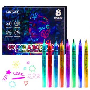 Kixolazr Marqueur phosphorescent | Lavable et lumineux pour peinture corporelle &ndash; Marqueurs n&eacute;on temporaires &ndash; Pour adultes, gar&ccedil;ons, filles, f&ecirc;tes, tissus, travaux manuels, peau (unerkde, neuf)
