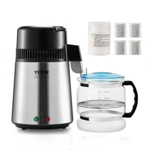 VEVOR Distillateur d'Eau 4 L Machine à Eau Distillée 1 L/h 24 L/Jour Machine à Distiller l'Eau Intérieur en Inox Alimentaire Haut Rendement pour Purification d’Eau du Robinet Maison Bureau Clinique (New Clear VEVOR, neuf)