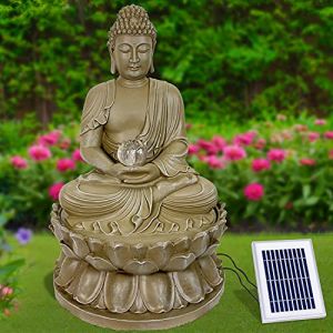 Fontaine Solaire Jardin Zen Bouddha-ÉTERNITÉ avec Batterie Lithium et Lumière LED - Lâcher Prise Vivre l’Instant PRÉSENT Jour et Nuit (Amur S.à r.l., neuf)