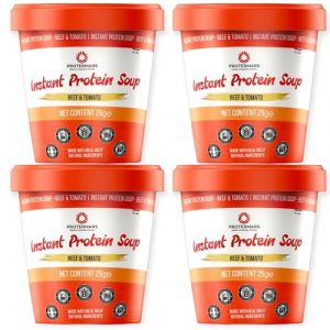 Protermars Soupe protéinée instantanée au bœuf et à la tomate, faible teneur en glucides, sans gluten, faible en gras, compatible avec le régime cétogène, sans allergènes, lot de 4 (Crispy Meat Snacks, neuf)
