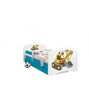 Happy Babies - LIT D'ENFANT DOUBLE FACE AVEC TIROIR Design Moderne Avec Bords Sûrs et Matelas en Mousse Antichute 7 cm Bleu (Pelle Jaune, 180x90) (EuroTrip, neuf)