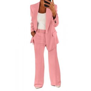 shownicer Tailleur Femme Pantalon 2 Pi&egrave;ces Chic et Elegant Couleur Unie Slim Fit Blazer Veste Taille &eacute;lastique Formel Bureau Travail Pantalon Costume Revers Manteau Ensemble A Rose Clair XXL (Joeh Carnival, neuf)