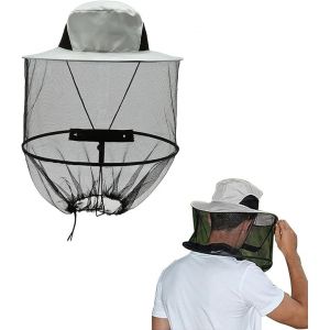 Chapeau D'apiculteur Moustiquaire de Tete Filet de Tête Anti-Moustiquaire Chapeau Ecran Insecte pour Hommes Femmes Pêche en Plein Air Camping(Gris) (Rainbow185, neuf)