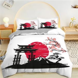 Qiwagu Housse de Couette 220x240 Style Japonais, Parure de Lit 2 Personnes Fleurs de Cerisier du Mont Fuji avec 2 Taies d'oreiller 65x65 cm, Z25 (Wangfh(Housse de Couette & Couette Imprimée), neuf)