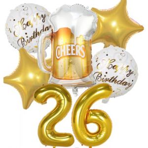 Ballon 26 ans Anniversaire Homme Femme, Decoration Anniversaire 26 ans, Ballon Anniversaire 26 ans Or, Ballon Bi&egrave;re Ballon Bouteille Verre &agrave; Vin Decoration pour Anniversaire 26 ans Femme Homme (Feelairy, neuf)