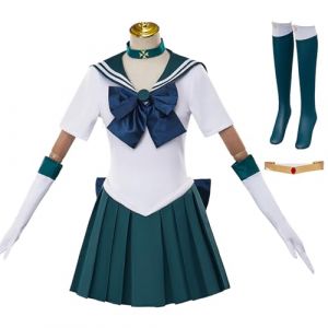 AYIMEIS KaiOu Michiru Cosplay Costume Set Femme D&eacute;guisements de Anime Sailor Girl Costume Sailor Neptune Cosplay Uniforme de Marin JK Uniforme Japonais No&euml;l Halloween Carnaval F&ecirc;te Tenue Vert (AIYIMEIDE, neuf)