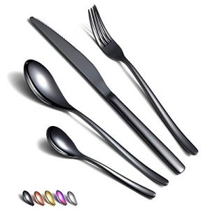Ensemble de Couverts Noirs 24 Pièces en Acier Inoxydable, Argenterie Avec Placage de Titane, Ustensiles Pour 6 (Noir Brillant) (BERGLAND, neuf)