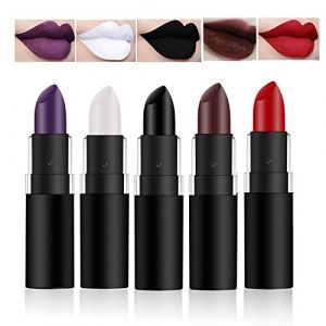 GL-Turelifes Lot de 5 rouges &agrave; l&egrave;vres Vampire Set Matte Long Lasting Rouge Noir Violet Blanc Velours Rouge &agrave; l&egrave;vres pour mascarade, cosplay, maquillage Halloween (GL-Turelifes, neuf)