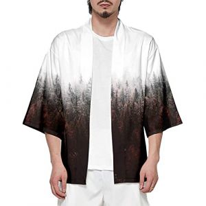CIZEUR Kimono Japonais Homme Veste Vintage Chinese Style Casual Chemise Homme Manches 3/4 Taille Grande, 2XL For&ecirc;t (Cizeu, neuf)