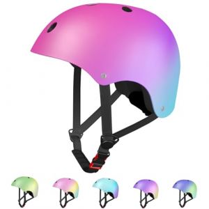 LANOVAGEAR Casque Enfant Ajustable Casque de vélo pour Enfant Filles Garçons Skate Casque Antichoc et résistant aux Coups pour Roller Cyclisme Skateboard Scooter (Rose+Violet+Cyan, S) (LANOVA-EU, neuf)