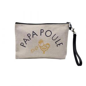 Pochette en Lin - Papa Poule Famille Mignon Animal - Trousse Maquillage en Toile Aspect Lin - Trousse de Toilette - 23,5 x15 cm (FabulousBOUTIK, neuf)