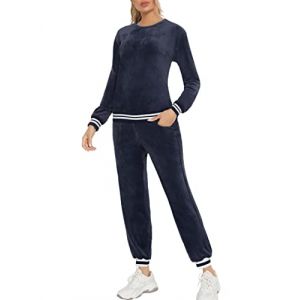 Surv&ecirc;tement Ensemble Femme Velours Sportswear Sweat Suit Velours Manches Longues Sweatshirts Pantalon Pyjama D'Int&eacute;rieur Col Rond Casual Gym Yoga Jogging Fitness Bleu marine XL (Enjyam, neuf)