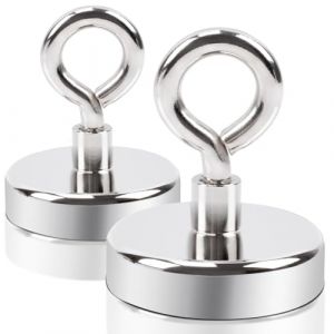 Aenienoe Aimant Puissant Neodyme Aimant de Peche 120 kg Aimant Super Puissant Gros Aimant Avec Anneaux Facile à démonter Magnet 48mm 2pcs (OCEUMAOA, neuf)