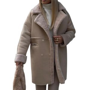 Shownicer Manteau Femme Hiver Chaud en Daim - Manches Longues, Revers, Polaire &Eacute;l&eacute;gant D&eacute;contract&eacute; - Blouson Long, Veste &agrave; Bouton, Parka Outercoat A Kaki S (XShow River, neuf)
