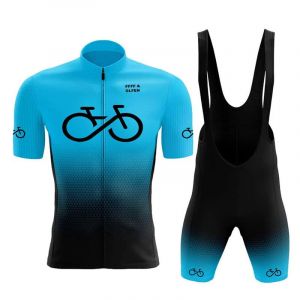 Vêtements Cyclisme Pro Homme Tenue Cycliste Manche Courte, Été Jerseys VTT et Cuissard à Bretelle avec 9D Coussin Gel, Cycling Route Respirant Séchage Rapide (Blue B,XL) (FFFF & OLFEH, neuf)