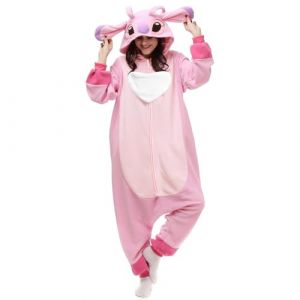 LABULA Animaux Pyjamas Costume à Capuche Déguisement Combinaison Halloween Carnaval Noël Fête Tenue,Stitch-Pink zippé,L (Haojinhan-EU, neuf)