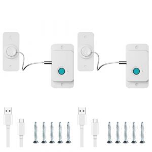 Sécurité Enfant Placard Avec Empreintes Digitales, Cadenas Frigo pour Enfants, Limiteur d'ouverture de Fenêtre, Bloque Tiroir Securite Enfant, Pour Sécurité Domestique et des Bureaux (Blanc, 2 Pièces) (YIXIN shop, neuf)